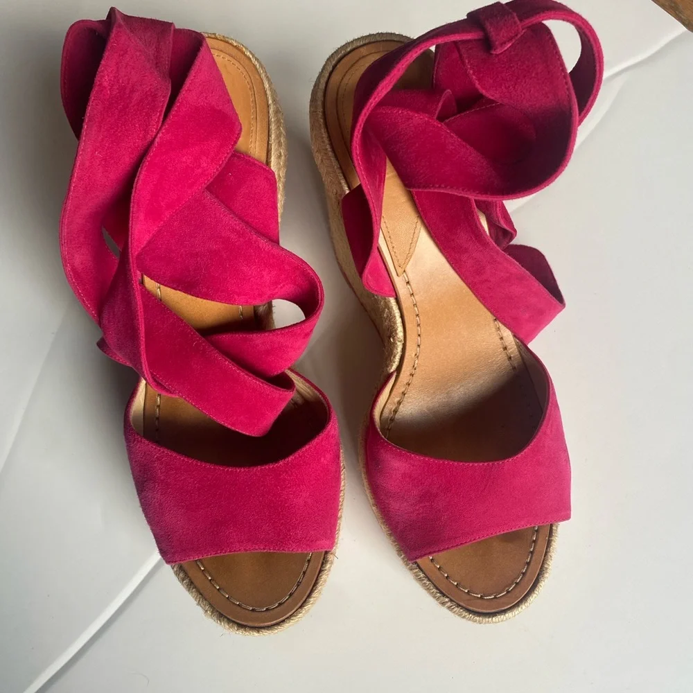 Paul Andrew Hot Pink Espadrille Wedge Sandals